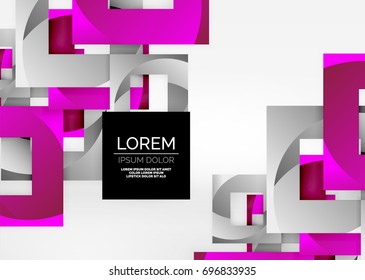 Squares geometric shapes in light grey 3d space. Vector abstract background
