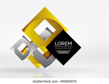 Squares geometric shapes in light grey 3d space. Vector abstract background