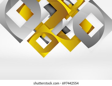 Squares geometric shapes in light grey 3d space. Vector abstract background
