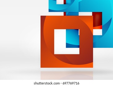 Squares geometric shapes in light grey 3d space. Vector abstract background