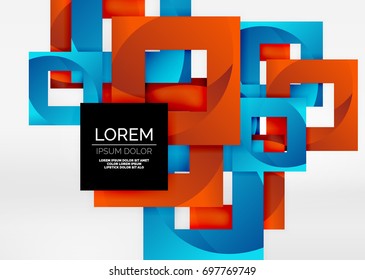 Squares geometric shapes in light grey 3d space. Vector abstract background