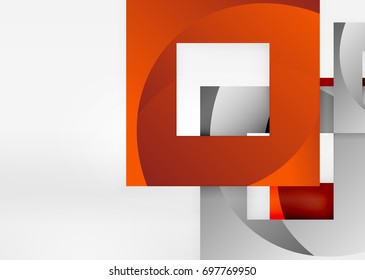 Squares geometric shapes in light grey 3d space. Vector abstract background