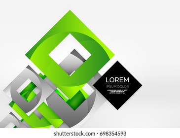 Squares geometric shapes in light grey 3d space. Vector abstract background