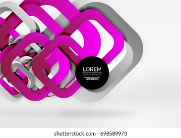 Squares geometric shapes in light grey 3d space. Vector abstract background