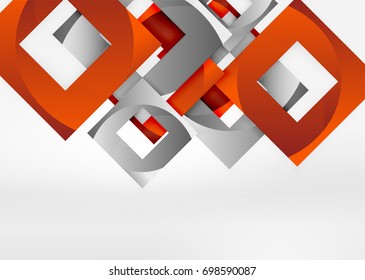 Squares geometric shapes in light grey 3d space. Vector abstract background