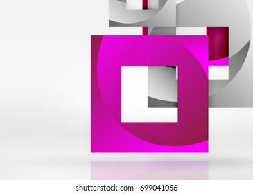 Cuadraba formas geométricas en un espacio 3d de color gris claro. Fondo abstracto vectorial
