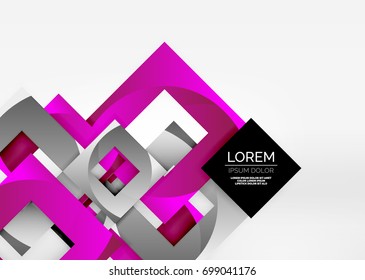 Squares geometric shapes in light grey 3d space. Vector abstract background