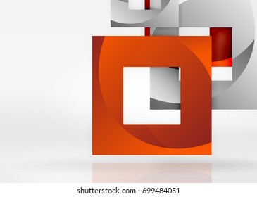 Quadriert geometrische Formen in hellgrauem 3D-Raum. Abstrakter Vektorhintergrund