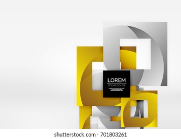 Squares geometric shapes in light grey 3d space. Vector abstract background
