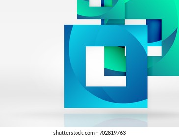 Squares geometric shapes in light grey 3d space. Vector abstract background