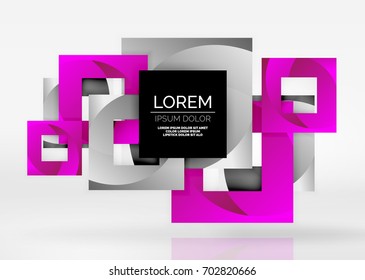 Squares geometric shapes in light grey 3d space. Vector abstract background