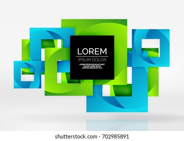 Squares geometric shapes in light grey 3d space. Vector abstract background