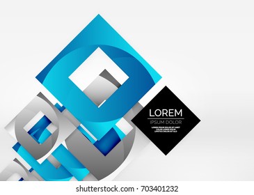 Squares geometric shapes in light grey 3d space. Vector abstract background