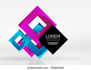 Squares geometric shapes in light grey 3d space. Vector abstract background