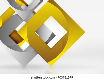 Squares geometric shapes in light grey 3d space. Vector abstract background