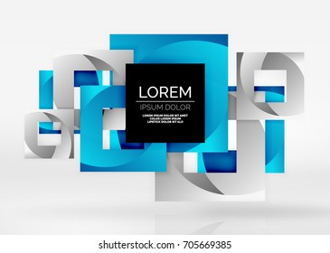 Squares geometric shapes in light grey 3d space. Vector abstract background
