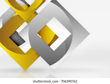 Squares geometric shapes in light grey 3d space. Vector abstract background