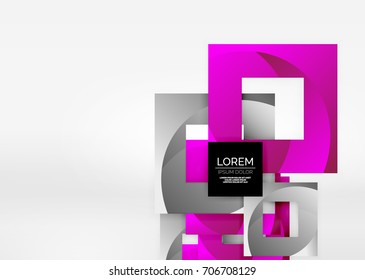 Squares geometric shapes in light grey 3d space. Vector abstract background