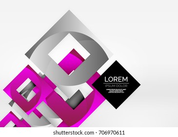 Squares geometric shapes in light grey 3d space. Vector abstract background