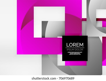 Squares geometric shapes in light grey 3d space. Vector abstract background