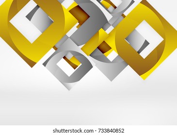 Quadriert geometrische Formen in hellgrauem 3D-Raum. Abstrakter Vektorhintergrund
