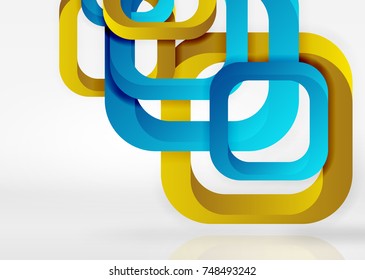 Squares geometric shapes in light grey 3d space. Vector abstract background