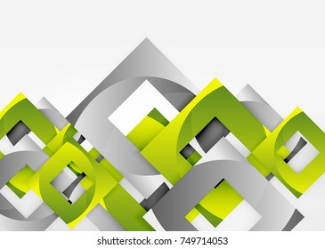 Squares geometric shapes in light grey 3d space. Vector abstract background