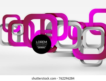 Squares geometric shapes in light grey 3d space. Vector abstract background