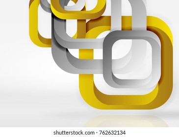 Squares geometric shapes in light grey 3d space. Vector abstract background