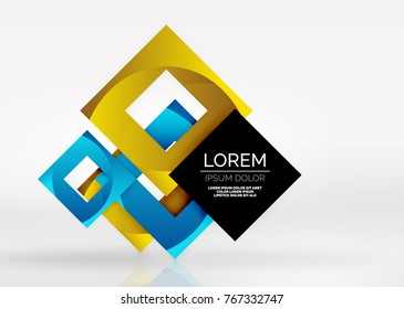 Squares geometric shapes in light grey 3d space. Vector abstract background