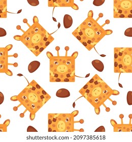Squares giraffe Seamless pattern. Vector Background with the faces of giraffe. Template for the packaging, baby textile