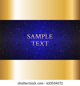 Squares. Gold text on a blue background.