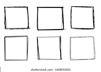 Squares. Hand drawn shapes. Doodle style. Vector illustration isolated on white background