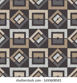 Squares with hatching. Ethnic boho ornament. Seamless pattern. Tribal motif. Vector illustration for web design or print.