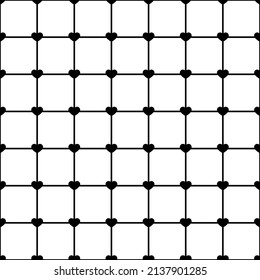 Squares and hearts. Seamless and repeating pattern with crossed thin lines. Editable vector background.