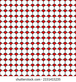 Squares and hearts. Seamless and repeating pattern with crossed thin lines. Editable vector background.