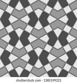 Squares, kites, polygons background. Geometric ornament. Figures backdrop. Grid wallpaper. Geometrical motif. Digital paper, textile print, web design, abstract. Seamless pattern. Vector artwork.