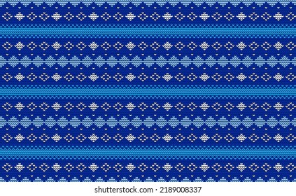 Squares Knitted Pattern Vector, Blue Embroidery Decorative Background, Textile Continuous for print, Cloth Classic for digital print