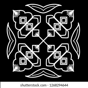 Squares, Leaves and Line - Rangoli, Alpona or Paisley Vector Line Art