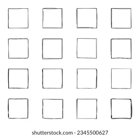 Cuadrado de línea, vector de grifo establecido en estilo de esbozo. El contorno de los marcos es de estilo dibujado a mano. Forma continua de cuadrado de línea para la web, redes sociales.