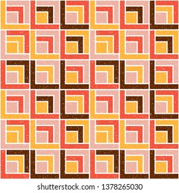 Squares and lines background. Vector seamless pattern in pastel colors with simple geometric shapes.