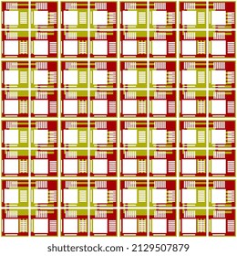 Squares and lines seamless vector background, architecture and building, geometric design in yellow red white.