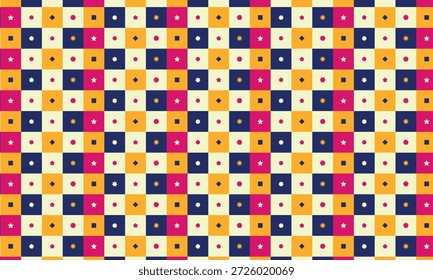 Cuadrados con mini Formas geométricas en el interior. Patrón de mosaico. Ornamento inconsútil colorido abstracto festivo del Vector para la materia textil, cubierta, tela, interior, cerámica, Fondo de pantalla, decoración de papel