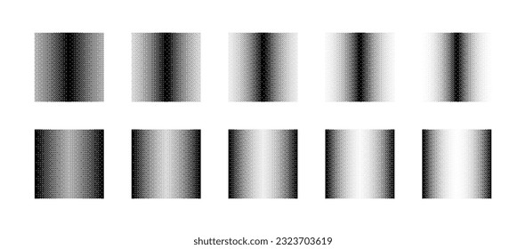 Squares With Miscellaneous Density of Bitmap Pattern Dither Gradient Vector Set Isolate On White. Rectangle Shapes With Different Retro 8 Bit Graphic Art Style Textures Design Elements Collection