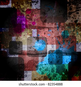 squares on the grunge wall, abstract vector background