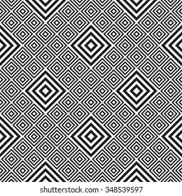 Squares Pattern. Ceramics Seamless Pattern. Ethnic background. Zigzag pattern. Geometric background. Abstract Black and White Background.Tiled textile pattern.Grid background.Vector Regular Texture. 