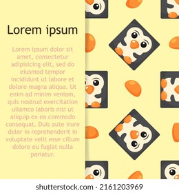 Squares penguin Seamless pattern. Vector Background with the faces of penguin. Template for the packaging, baby textile.