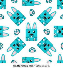 Squares Rabbits Seamless pattern. Vector Background with the faces of Rabbits. Template for the packaging, baby textile