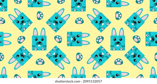 Squares Rabbits Seamless pattern. Vector Background with the faces of Rabbits. Template for the packaging, baby textile