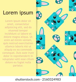 Squares Rabbits Seamless pattern. Vector Background with the faces of Rabbits. Template for the packaging, baby textile.